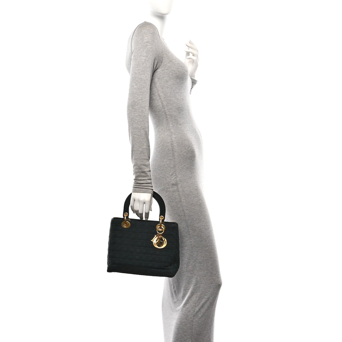 Nylon Cannage Medium Lady Dior Black