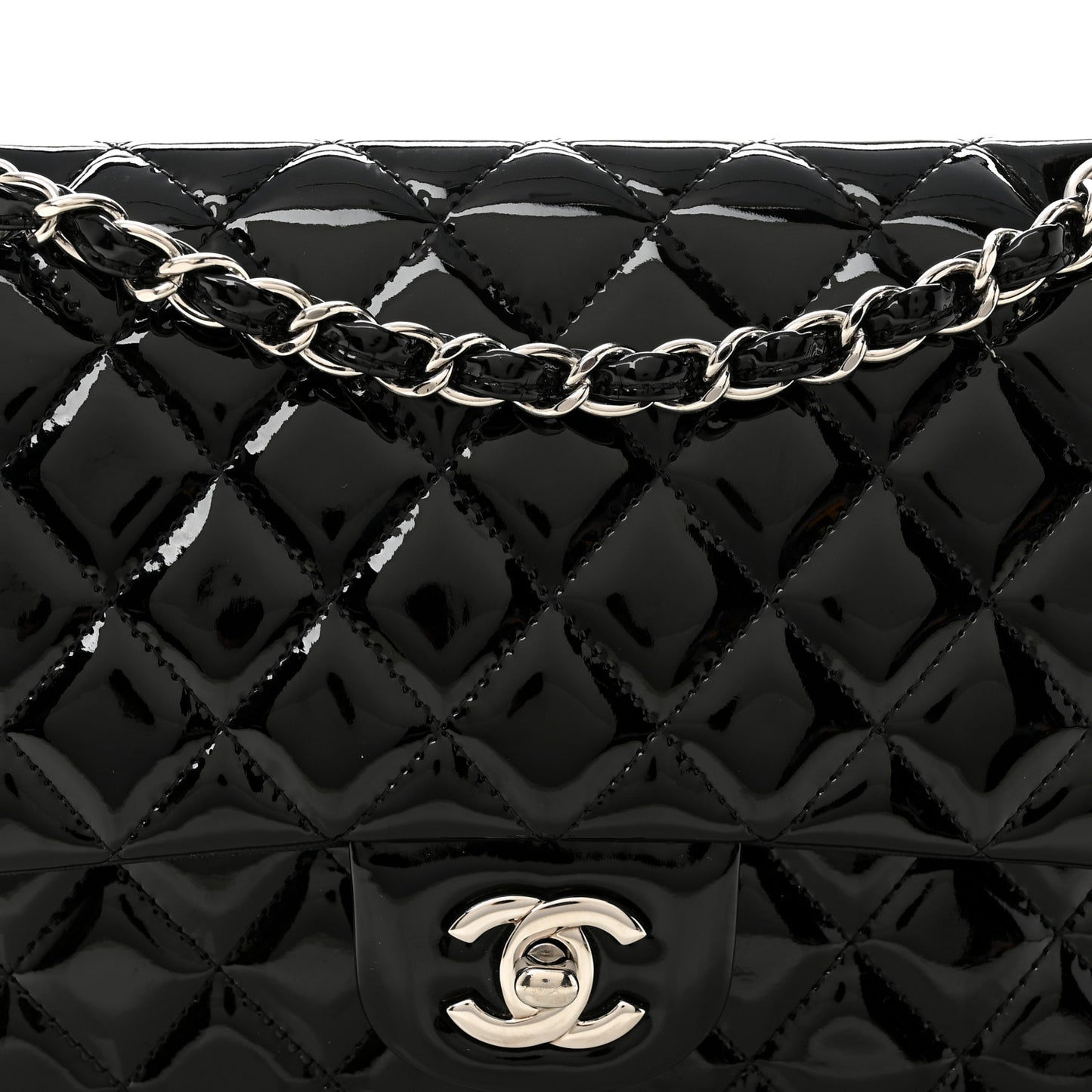 Patent Quilted Medium Double Flap Black