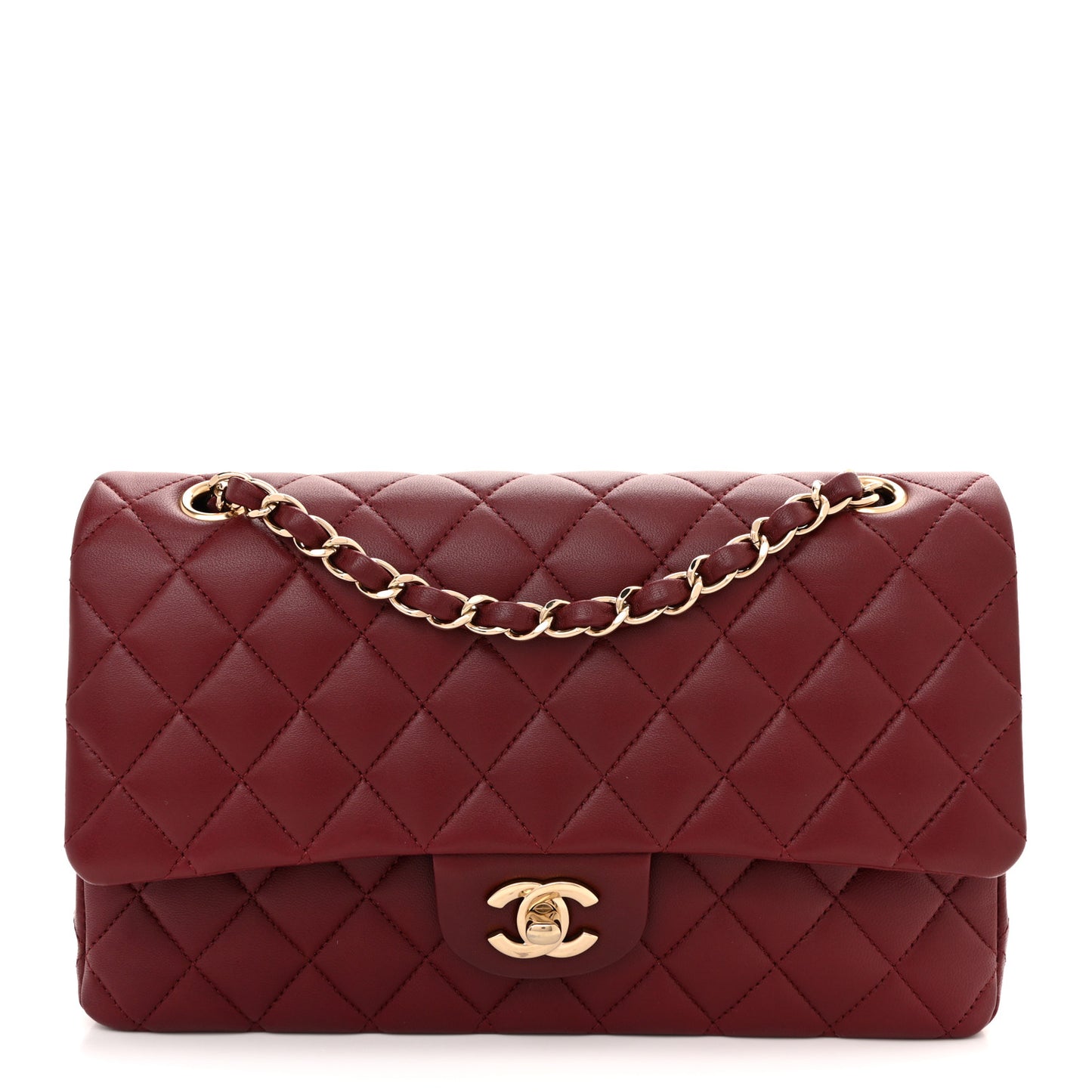 Lambskin Quilted Medium Double Flap Burgundy