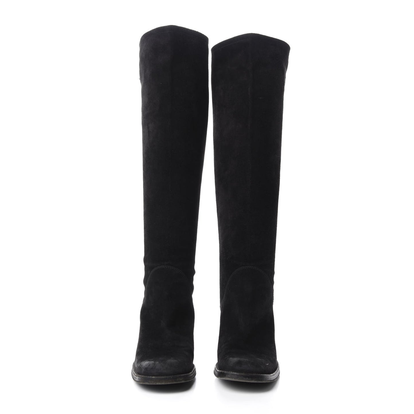 Suede Calfskin CC Knee High Boots 39.5 Black