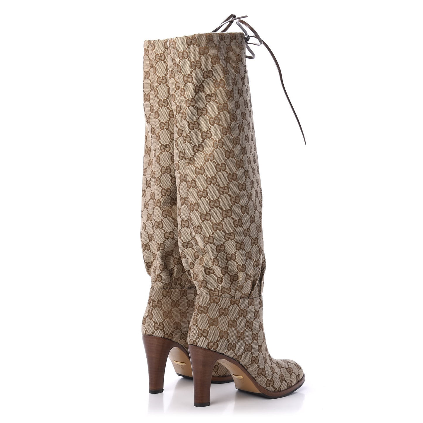 Monogram Lisa Mid Heel Boots 37 Beige Ebony
