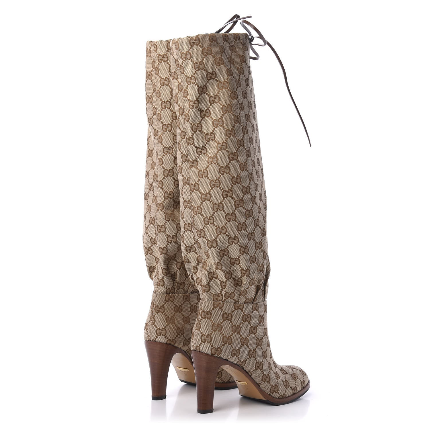 Gucci Monogram Lisa Mid Heel Boots 37 Beige Ebony 4 of 7