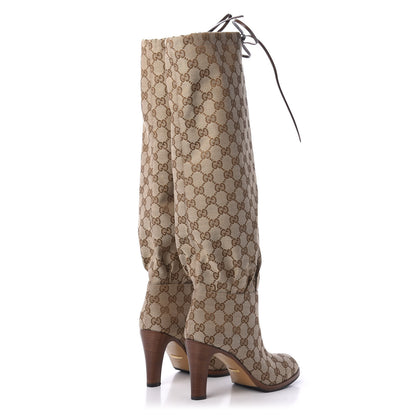 Gucci Monogram Lisa Mid Heel Boots 37 Beige Ebony 4 of 7