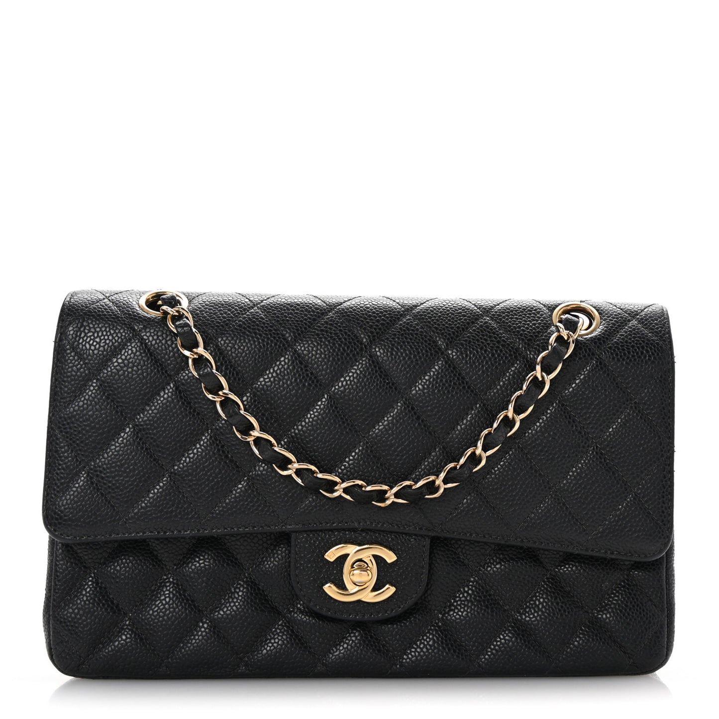 Caviar Quilted Medium Double Flap Black