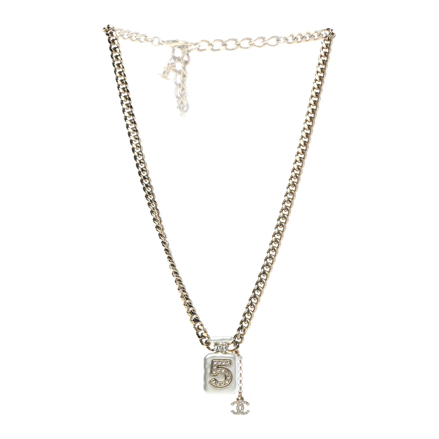 Chanel Resin Crystal CC No 5 Perfume Bottle Necklace 3 of 7