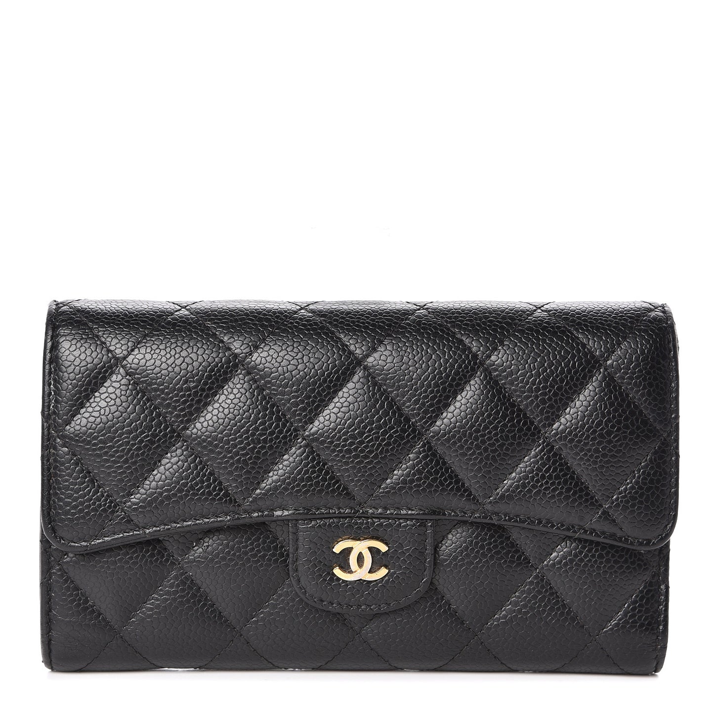 Caviar Quilted Long Flap Wallet Black