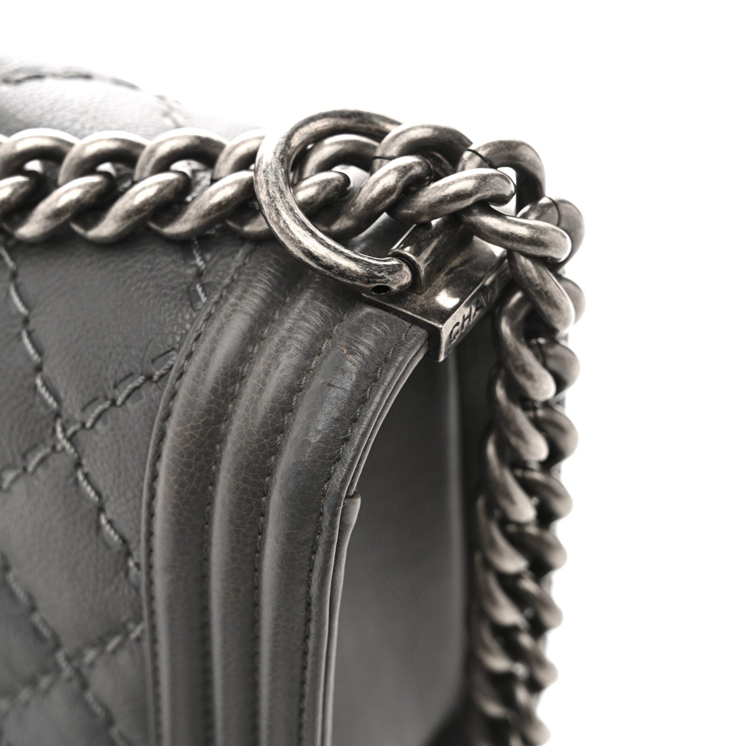 Chanel Calfskin Double Stitch Medium Boy Flap Grey 16 of 16