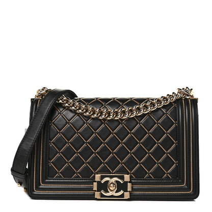 Chanel Lambskin Chain Quilted Medium Boy Flap Black 1 of 10