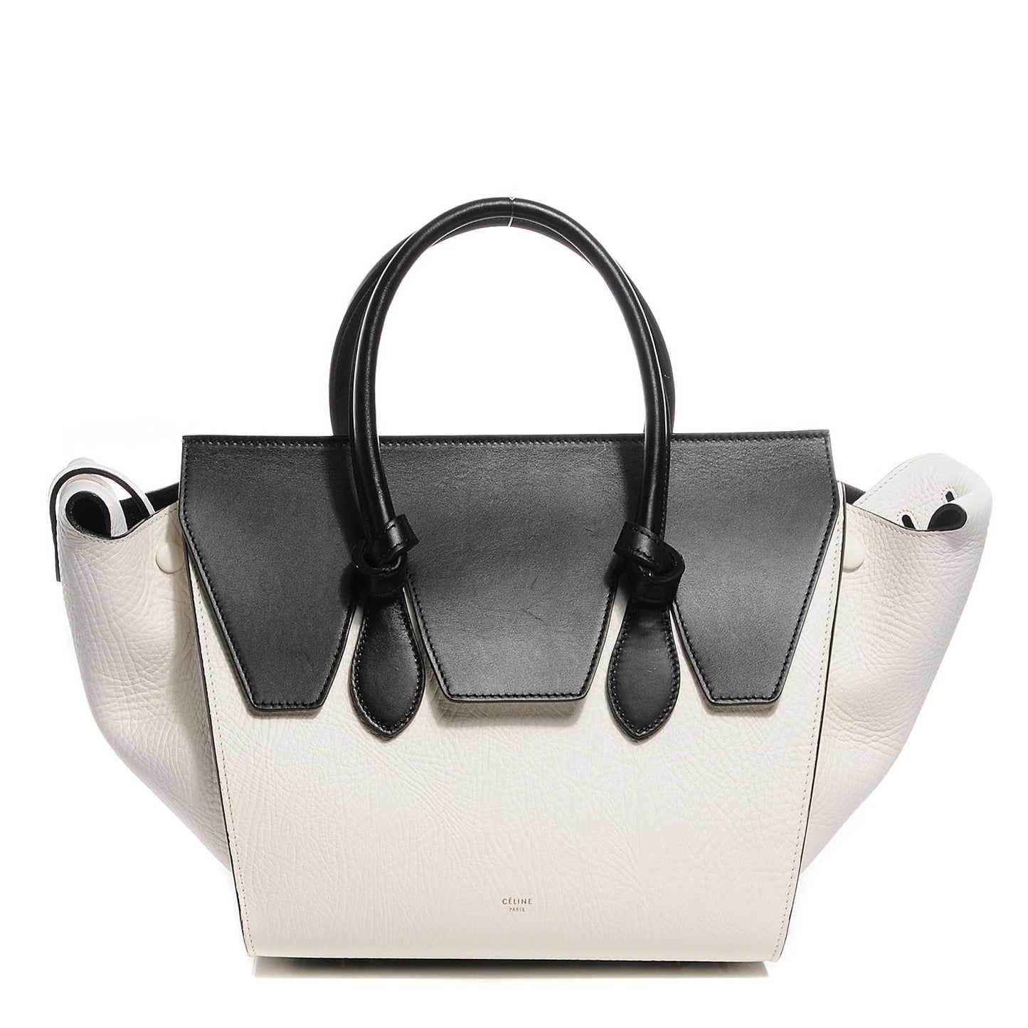 Elephant Calfskin Small Bi-Color Tie Knot Tote White Black