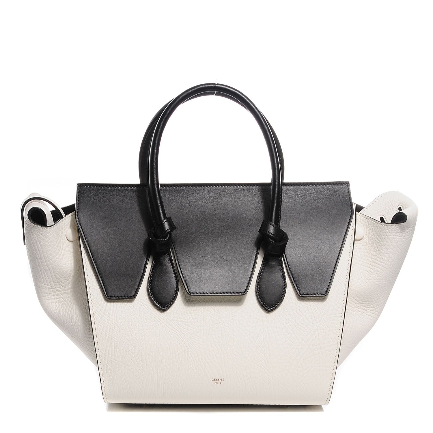 Celine Elephant Calfskin Small Bi-Color Tie Knot Tote White Black 1 of 7