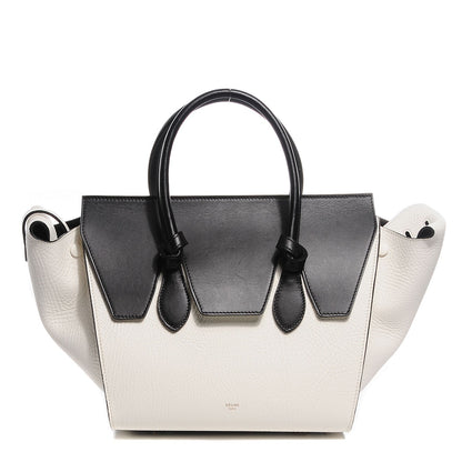 Celine Elephant Calfskin Small Bi-Color Tie Knot Tote White Black 1 of 7