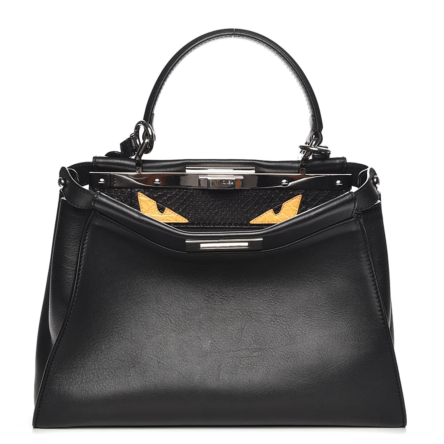 Fendi Vitello Seta Python Crocodile Monster Eyes Medium Peekaboo Iconic Satchel Black Girasole 1 of 8