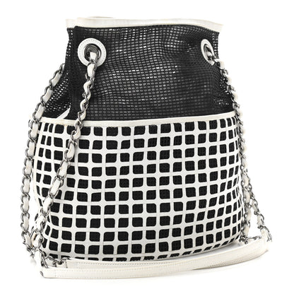 Chanel Calfskin Mesh Chain Bucket Bag Black White 3 of 17