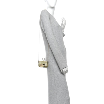 Fendi Crystal Vitello Laminato FF Nano Maxi Buckle Baguette Charm Light Gold 2 of 10