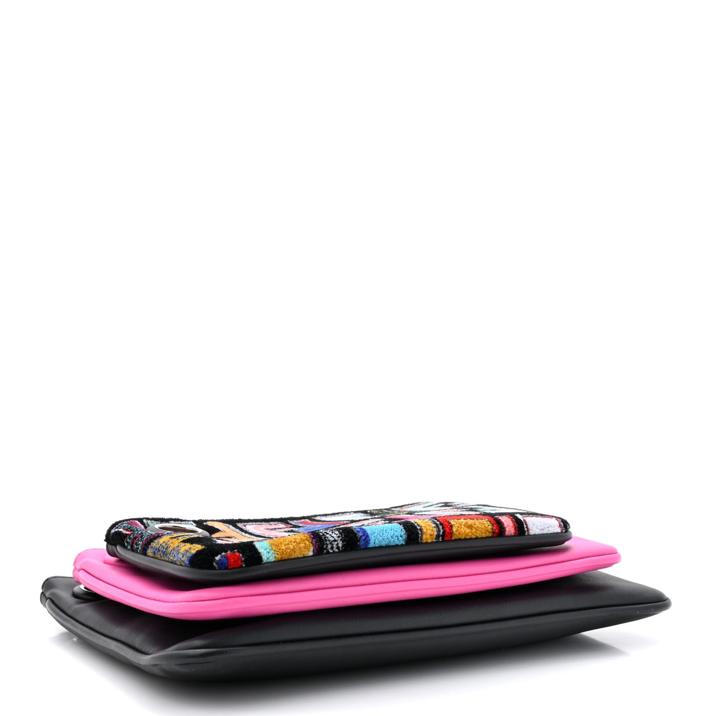 Calfskin Velvet F is Fendi Fun Fair Triplette Pouch Set Multicolor