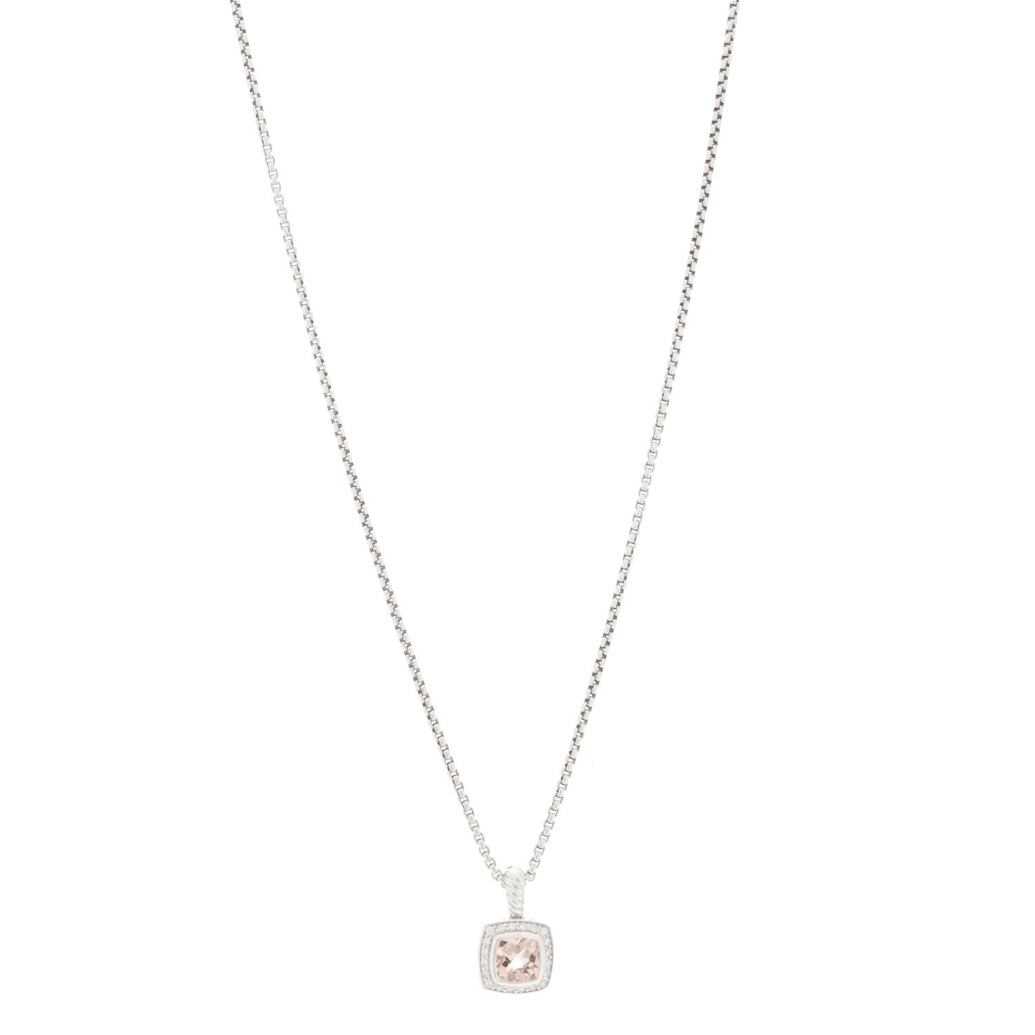 David Yurman Sterling Silver Diamond Morganite 7mm Petite Albion Pendant Necklace 1 of 4