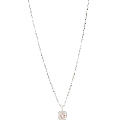 David Yurman Sterling Silver Diamond Morganite 7mm Petite Albion Pendant Necklace 1 of 4