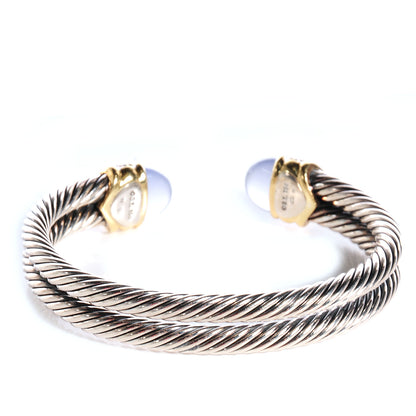 David Yurman Sterling Silver and 18k Gold Diamond Blue Chalcedony Double Cuff 4 of 6