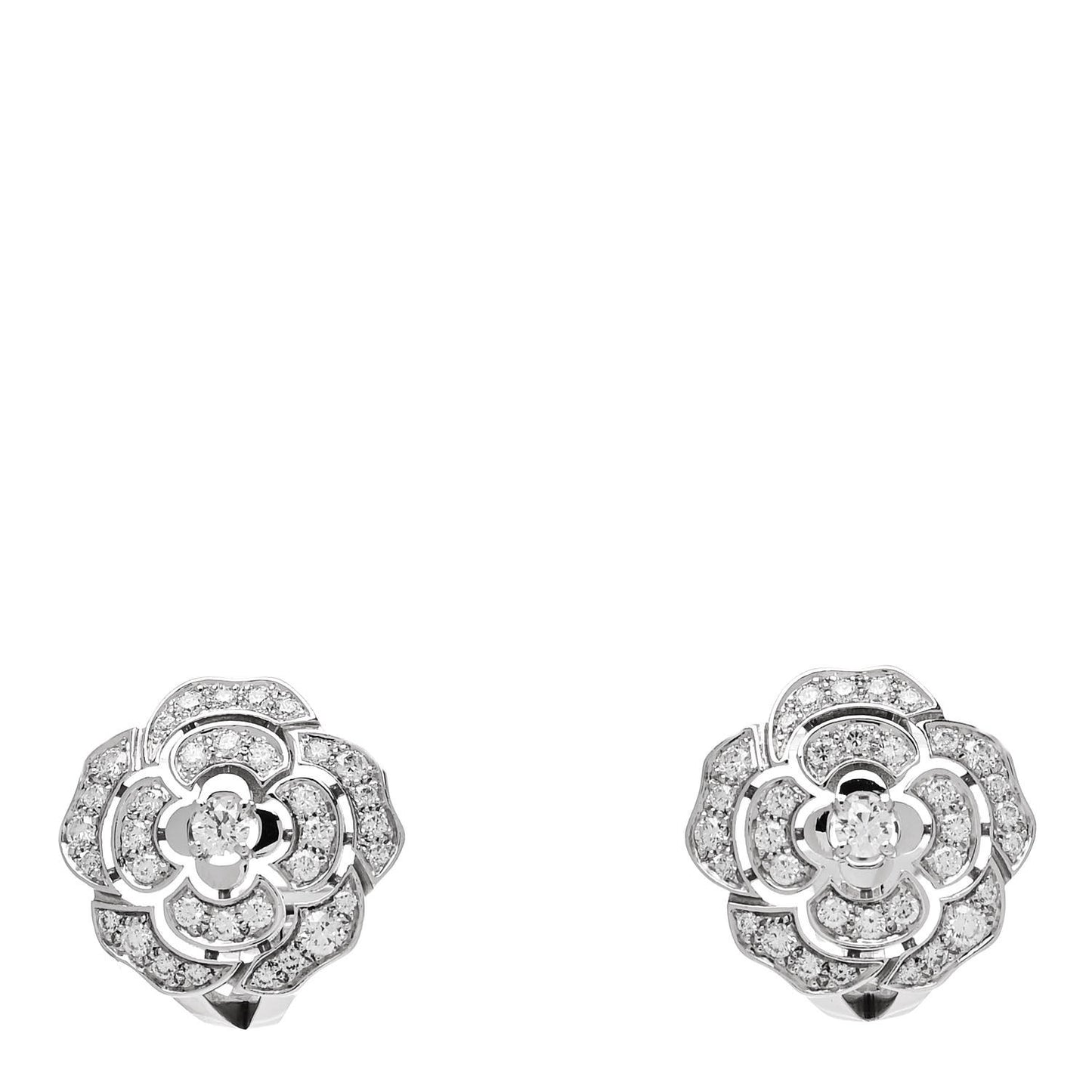 18K White Gold Diamond Bouton de Camelia Earrings