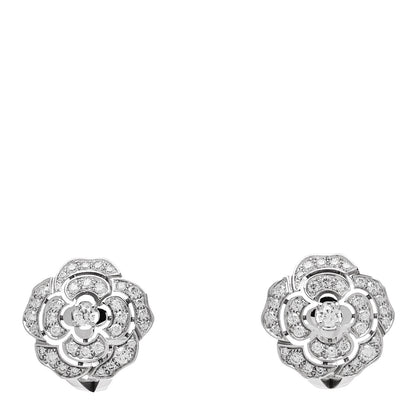 Chanel 18K White Gold Diamond Bouton de Camelia Earrings 1 of 4