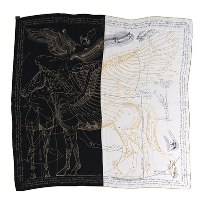 Hermes Silk Twill Le Pegase D Hermes Giant Scarf 140 Black White Or 1 of 4