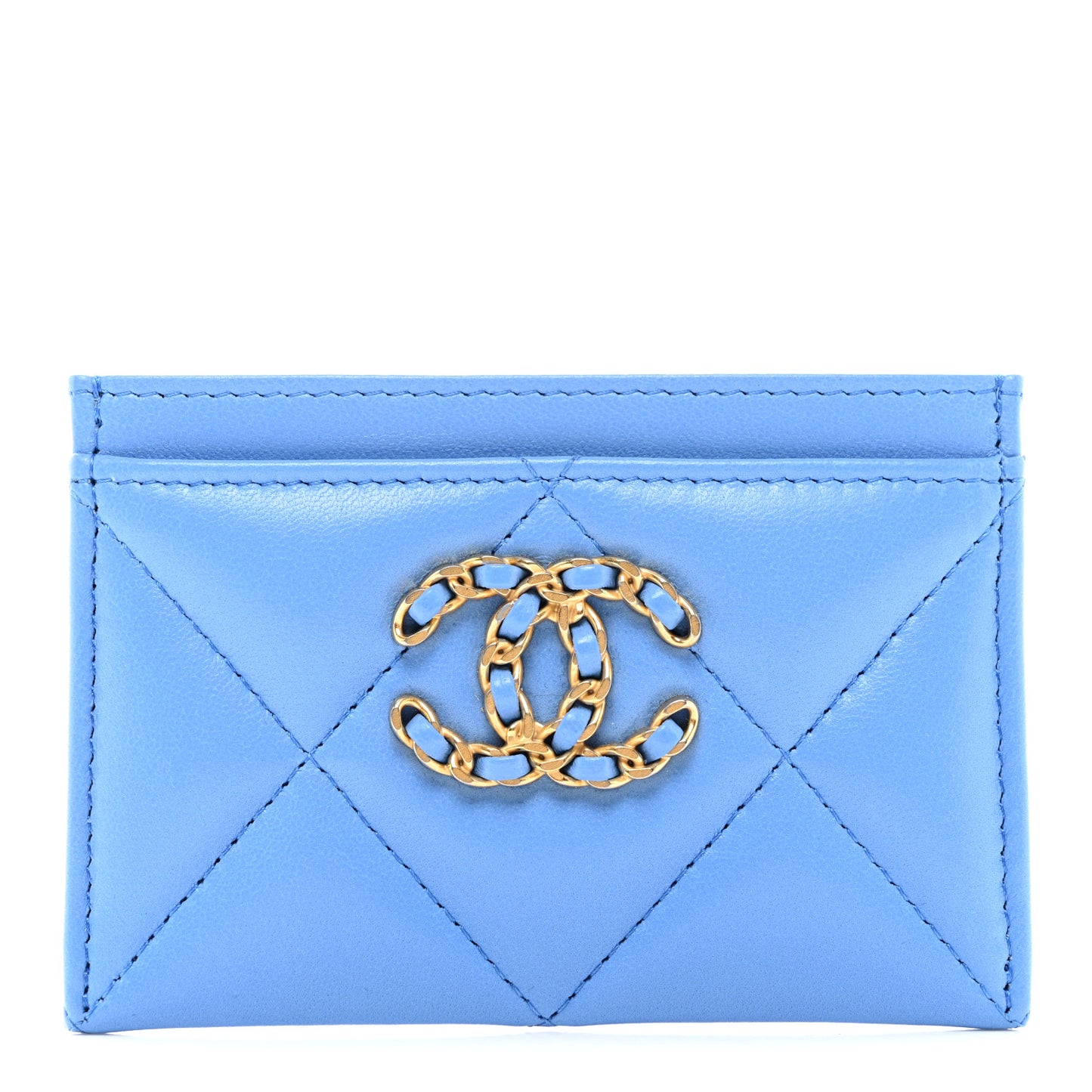 Lambskin Quilted Chanel 19 Card Holder Blue