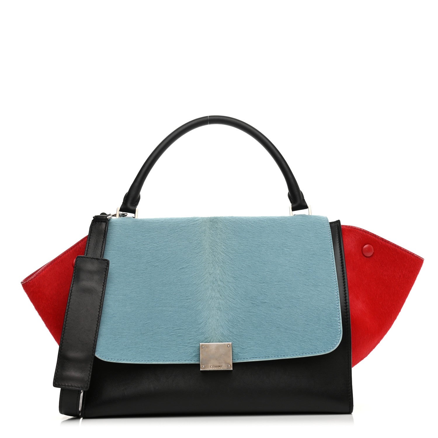 Celine Pony Hair Smooth Calfskin Medium Tri-Color Trapeze Glacier Red Black 1 of 12