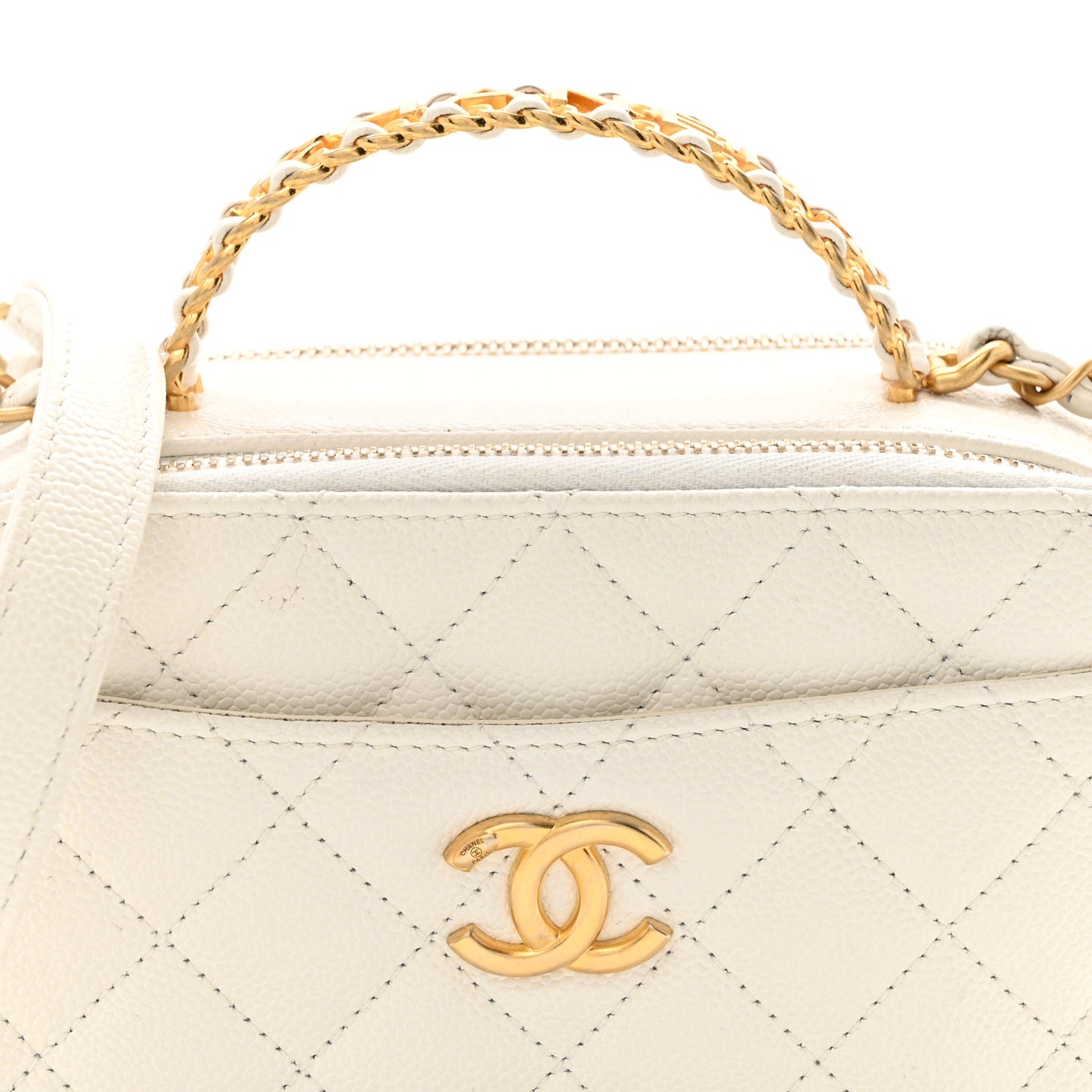 Caviar Quilted Chain Top Handle Vanity Case White
