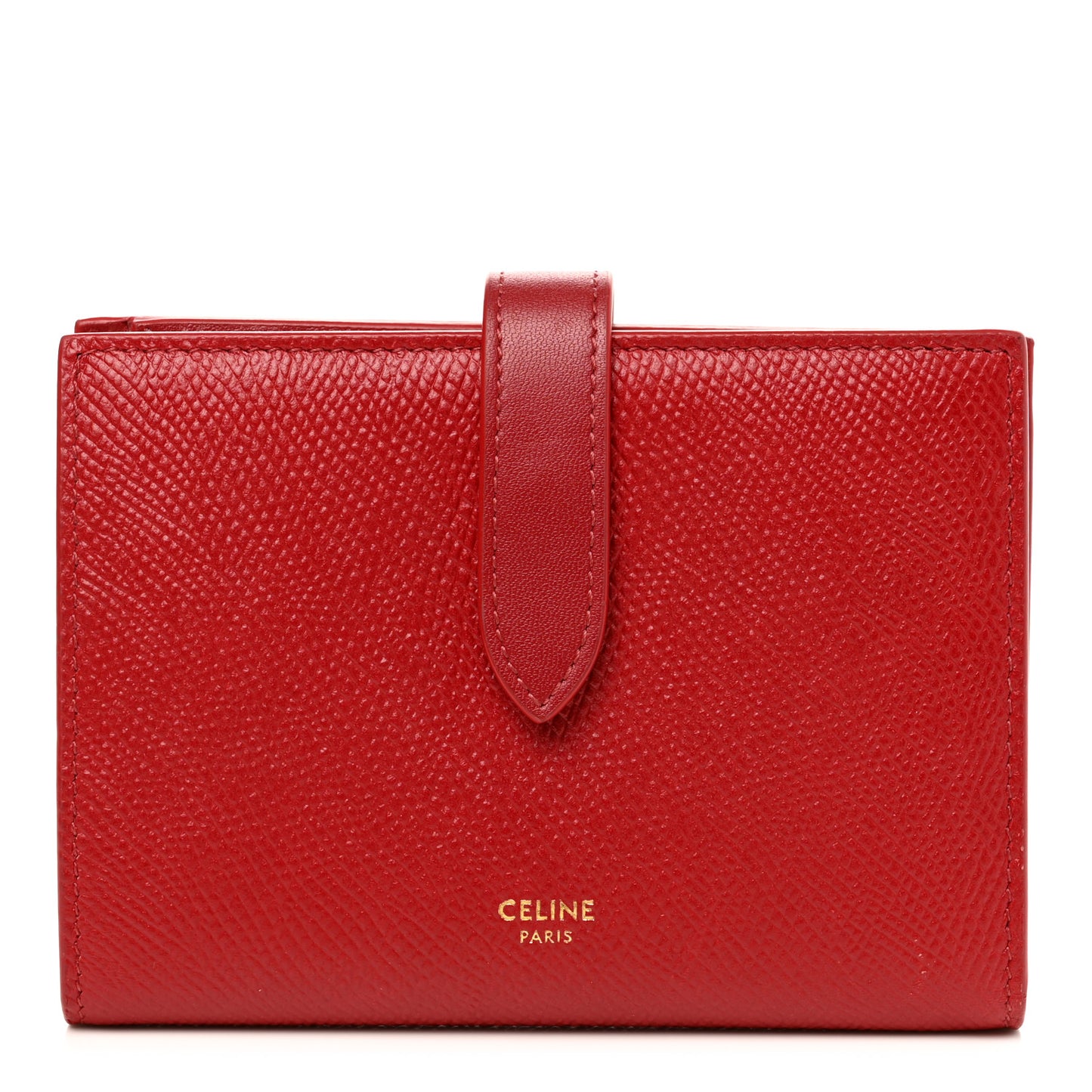 Grained Calfskin Medium Multifunction Strap Wallet Coquelicot