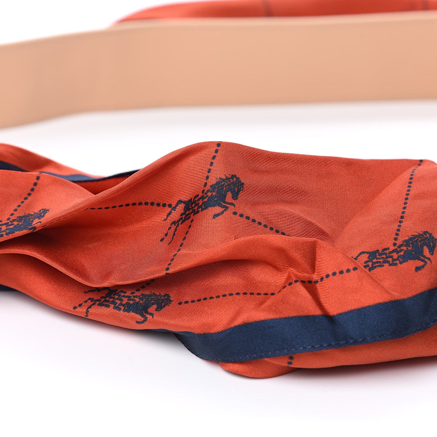 Calfskin Silk Little Horses Scarf Strap Earthy Red