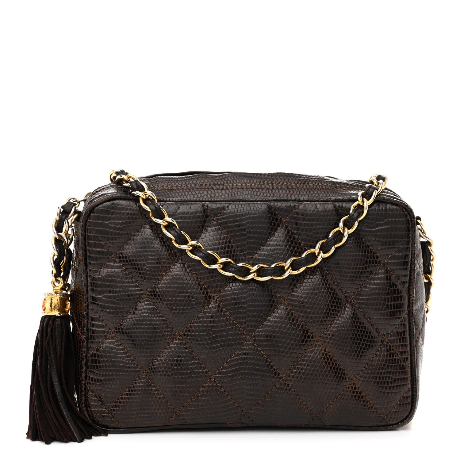 Chanel Lizard Quilted Tassel Camera Case Brown 1 of 15