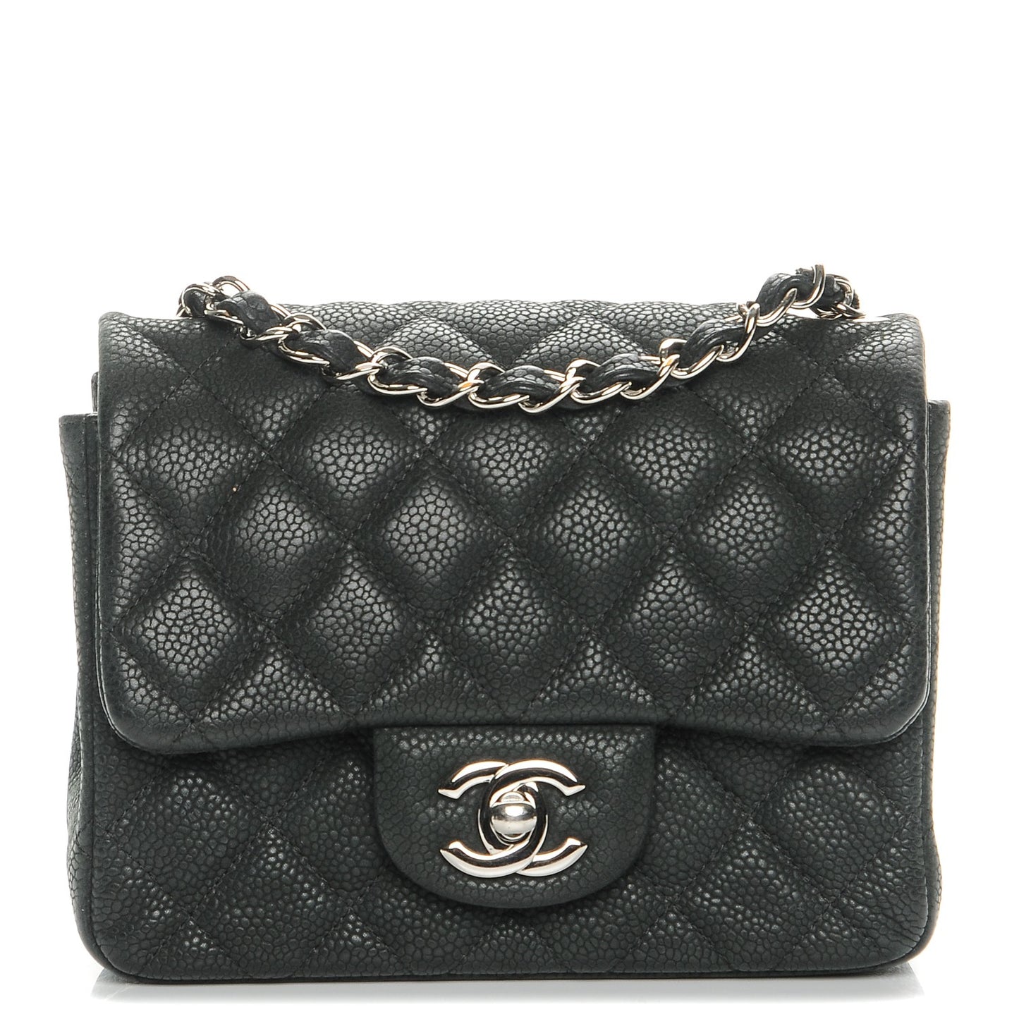 Iridescent Caviar Quilted Mini Square Flap Black