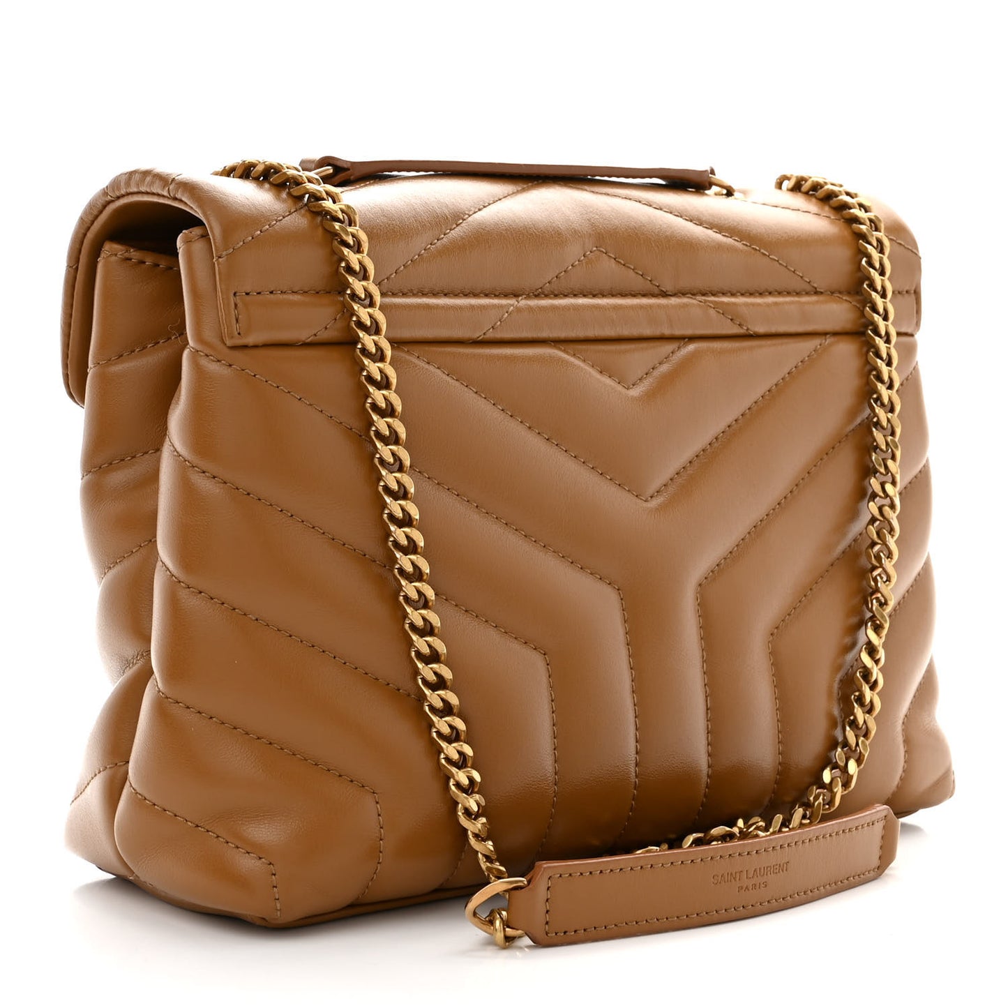 Calfskin Y Quilted Monogram Small Loulou Chain Satchel Dark Natural