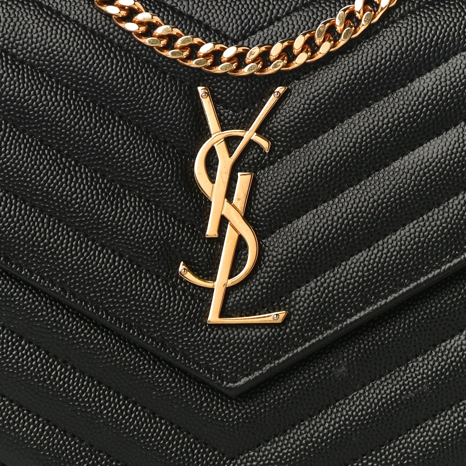 Saint Laurent Grain De Poudre Matelasse Chevron Monogram Chain Wallet Black 6 of 11