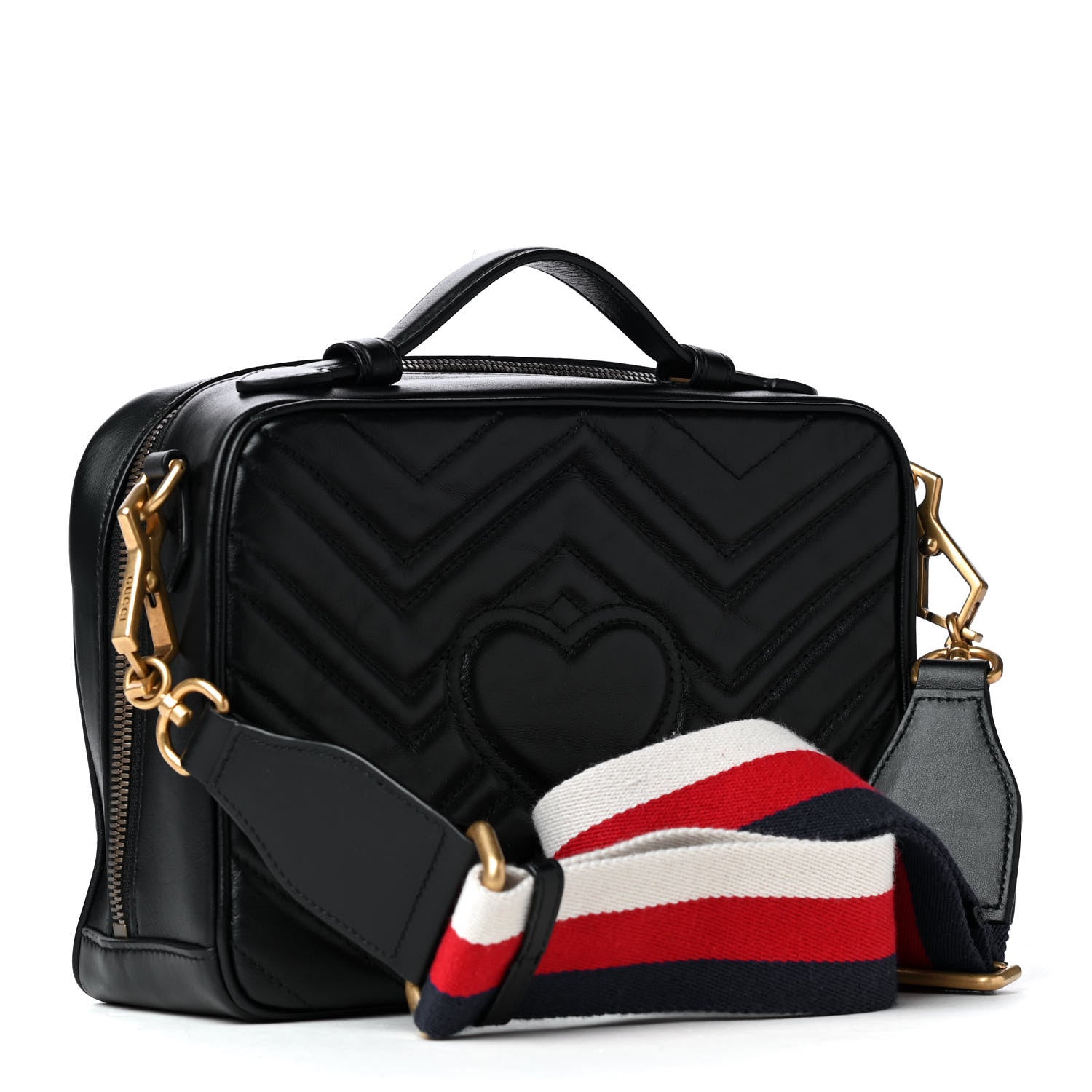 Gucci Calfskin Matelasse Sylvie Web Small GG Marmont Top Handle Shoulder Bag Black 2 of 4