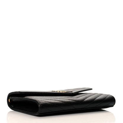 Saint Laurent Grain De Poudre Matelasse Chevron Monogram Envelope Clutch Black 5 of 13