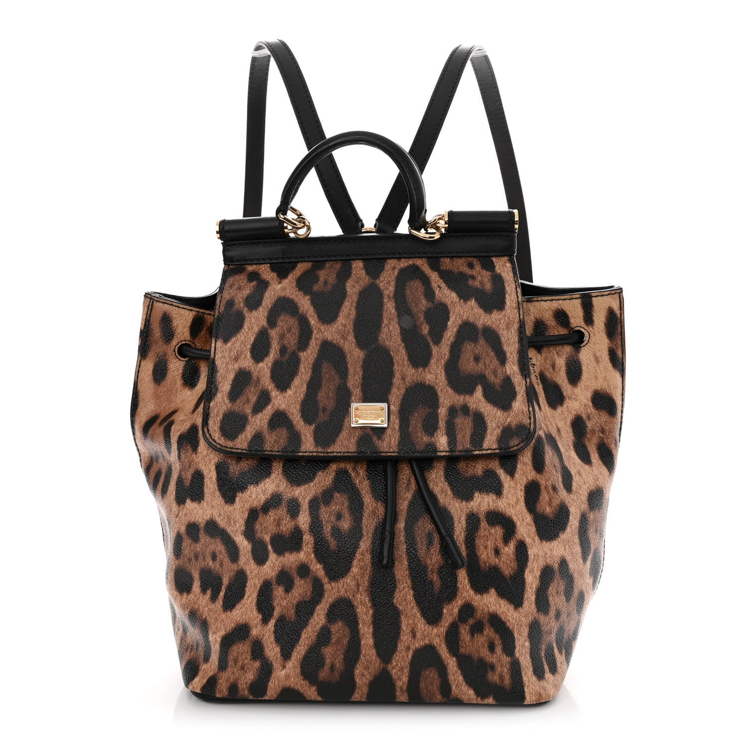 Dolce & Gabbana Dauphine Leopard Print Miss Sicily Backpack Black 1 of 12