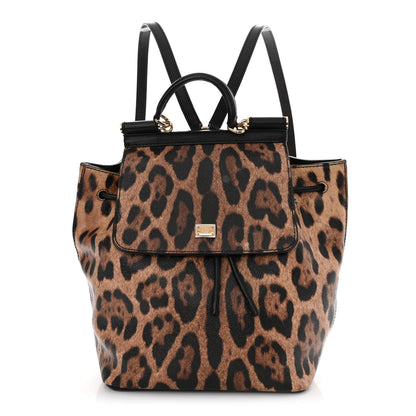 Dolce & Gabbana Dauphine Leopard Print Miss Sicily Backpack Black 1 of 12