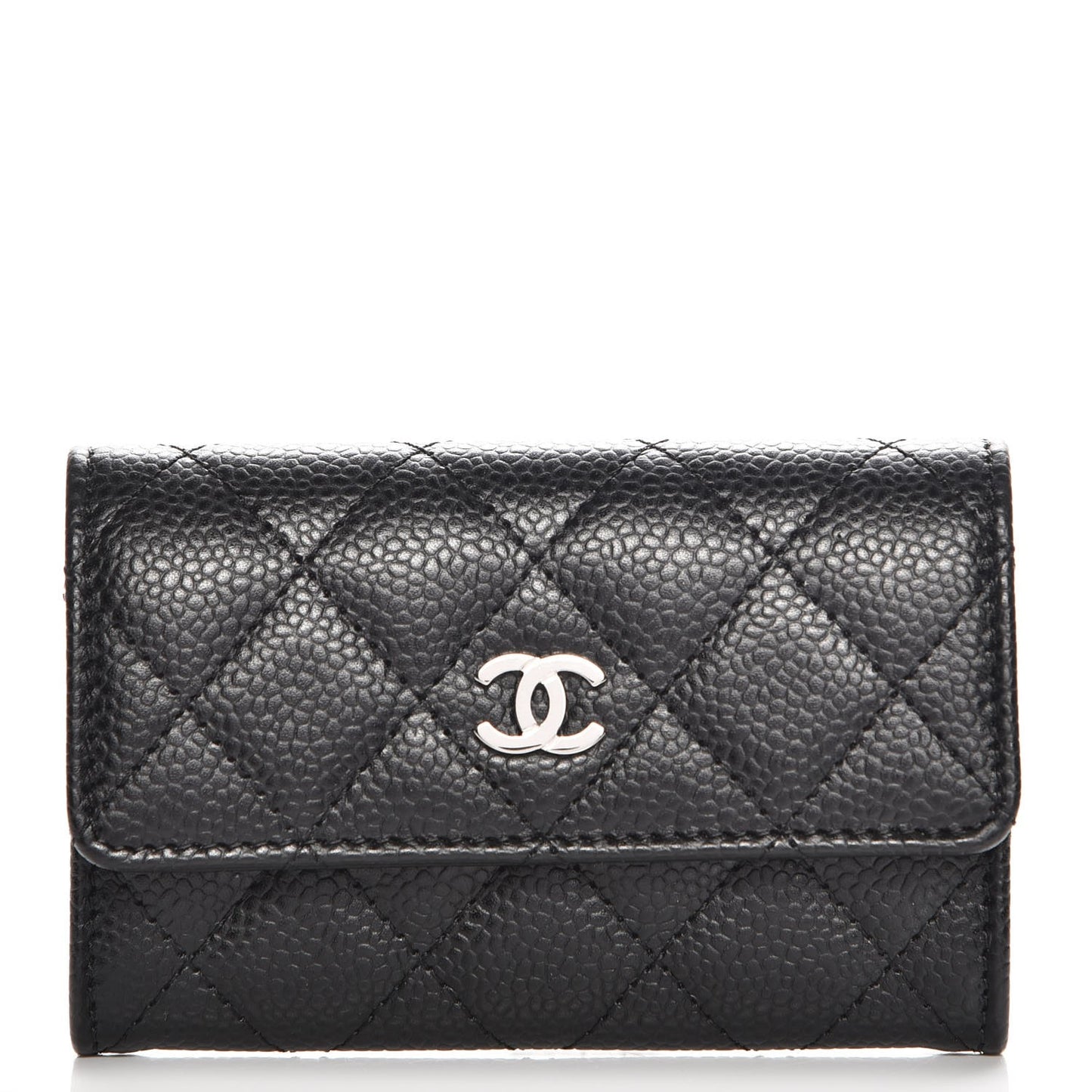 Caviar Quilted Flap Card Holder Black