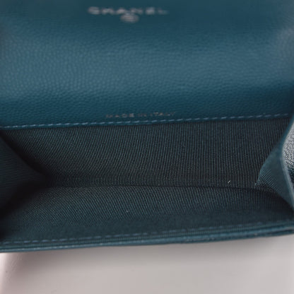 Chanel Caviar Quilted Card Holder Wallet Dark Turquoise 5 of 9