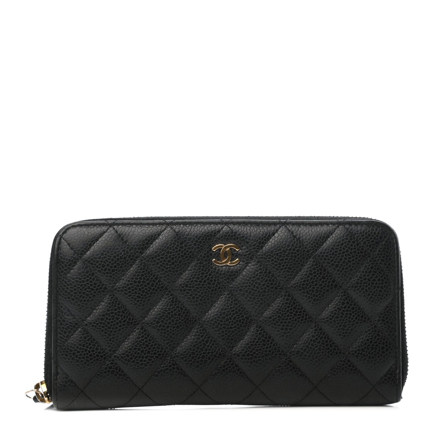 Caviar Quilted Large Gusset Zip Around Wallet Black