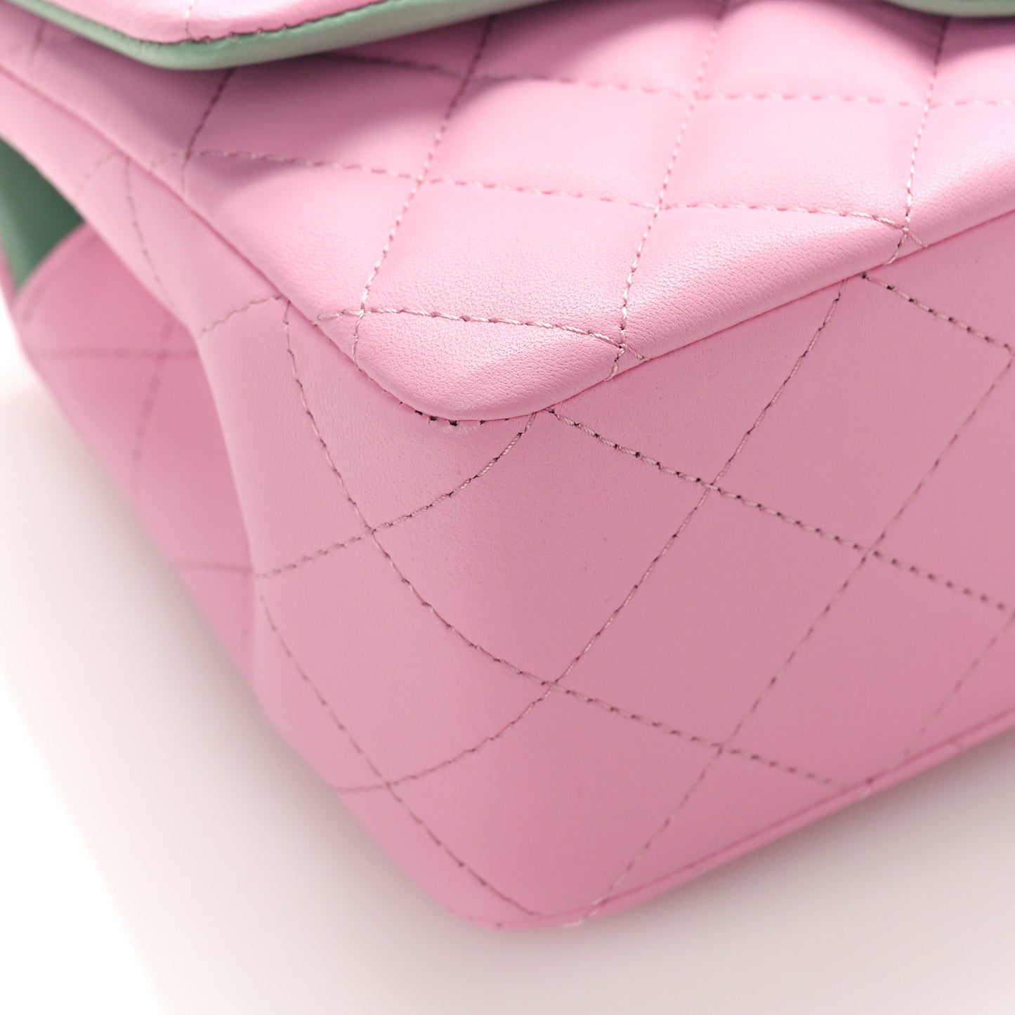 Lambskin Quilted Mini Top Handle Rectangular Flap Lilac Light Green