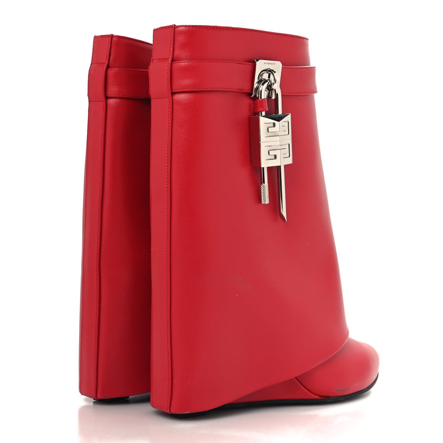 Givenchy Calfskin Shark Lock Ankle Boots 37 Red 5 of 10