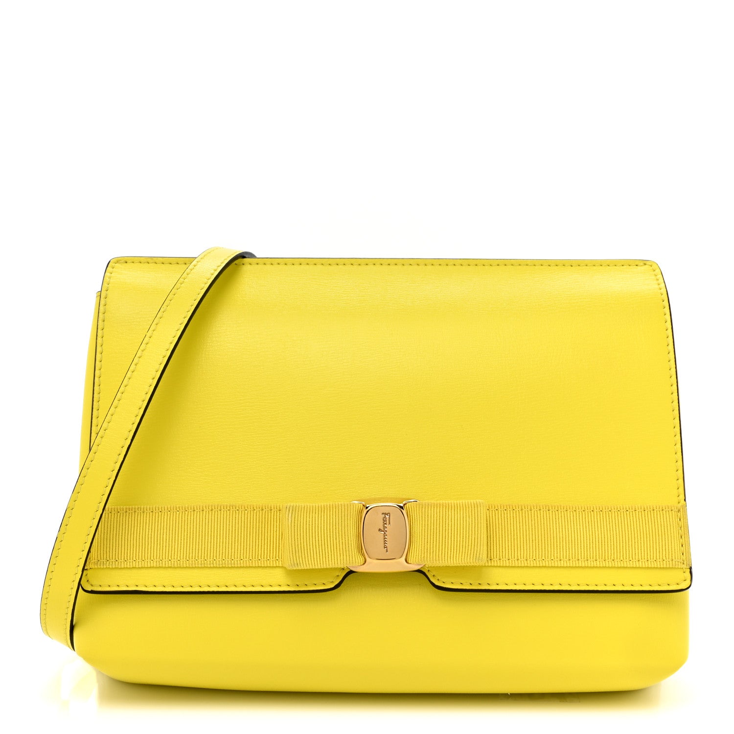 Salvatore Ferragamo Calfskin Vara Bow Wallet On Strap Yellow 1 of 13