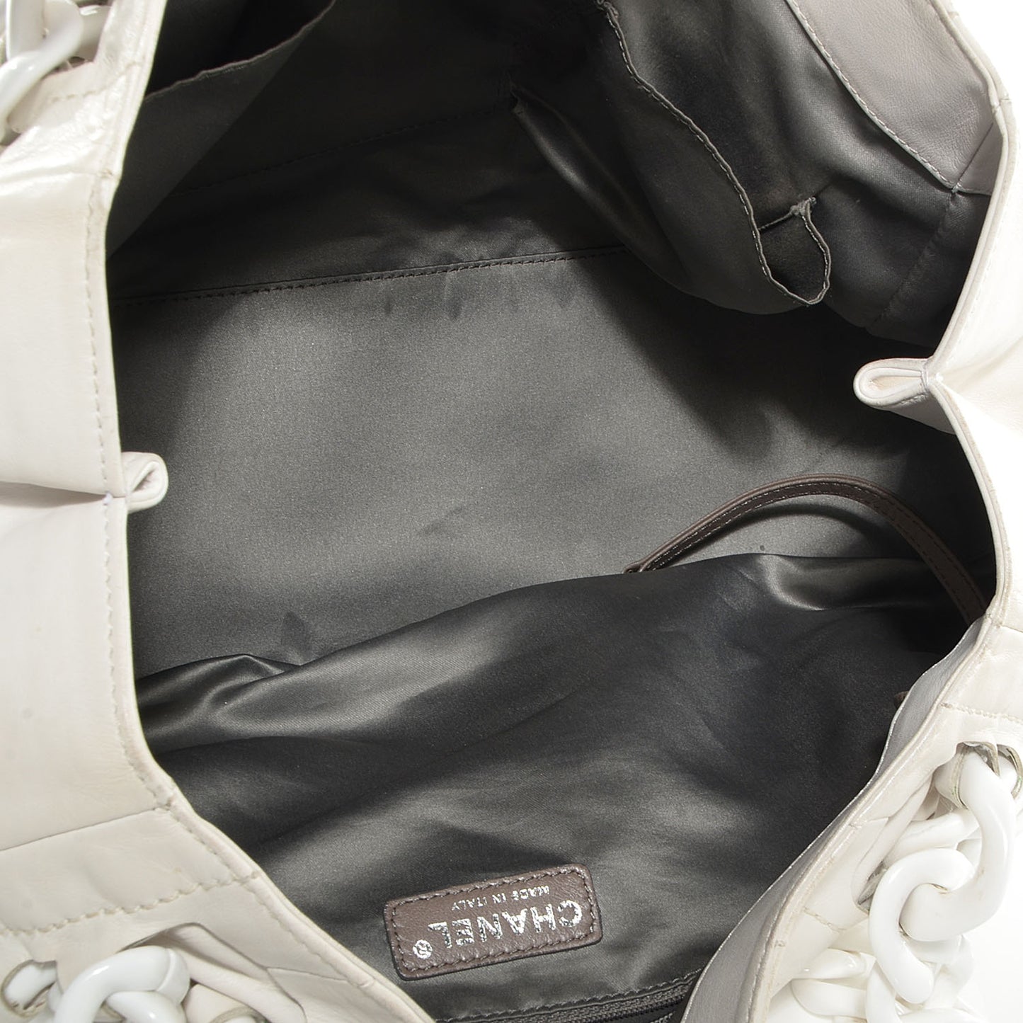 Leather Modern Chain Tote White