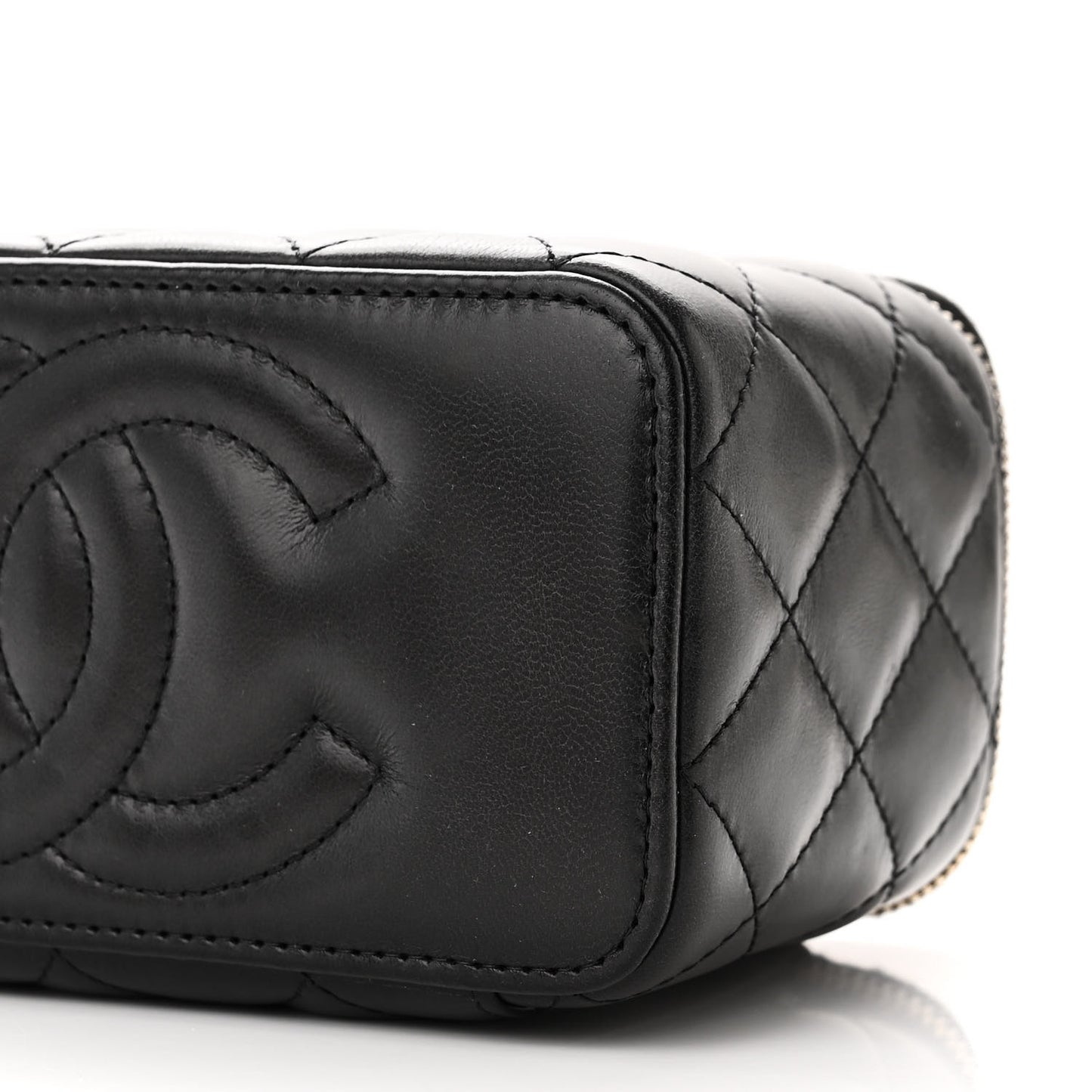 Lambskin Quilted Small Pillow Crush Vanity Case With Chain Black