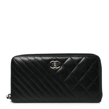 Chanel Glazed Calfskin Quilted Small Coco Boy Zip Around Wallet Black Black 1 of 8