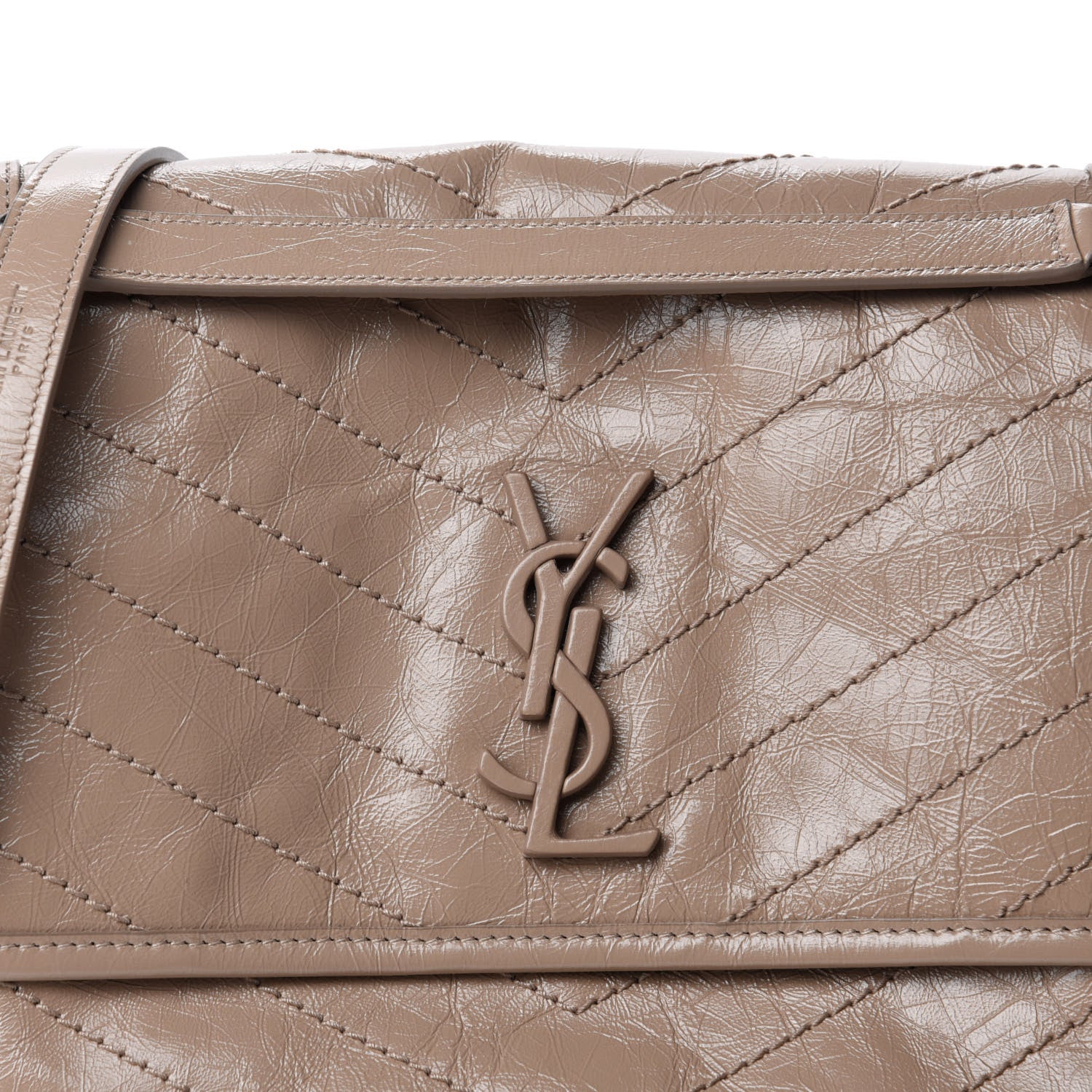 Saint Laurent Crinkled Calfskin Matelasse Monogram Medium Niki Chain Satchel Light Taupe 12 of 12