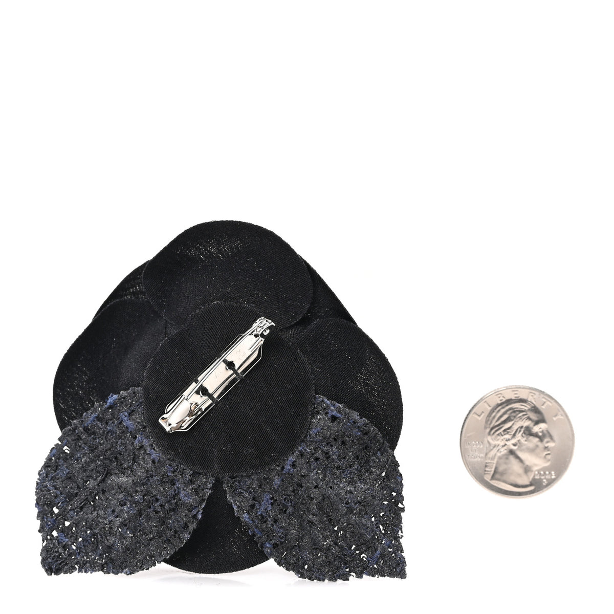 Tweed Camellia Pin Brooch Black