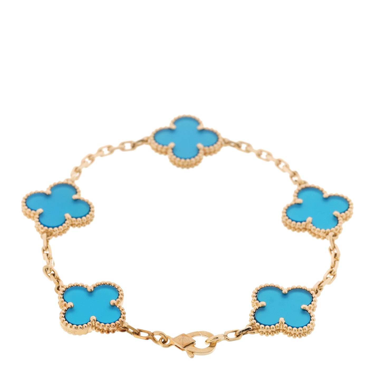 18K Yellow Gold Blue Agate 5 Motifs Vintage Alhambra Bracelet